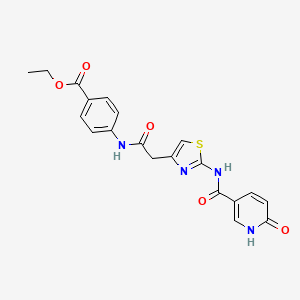 molecular formula C20H18N4O5S B2742822 Ethyl 4-(2-(2-(6-oxo-1,6-dihydropyridine-3-carboxamido)thiazol-4-yl)acetamido)benzoate CAS No. 946337-10-6