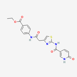 Ethyl 4-(2-(2-(6-oxo-1,6-dihydropyridine-3-carboxamido)thiazol-4-yl)acetamido)benzoate