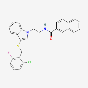 molecular formula C28H22ClFN2OS B2742897 N-[2-(3-{[(2-chloro-6-fluorophenyl)methyl]sulfanyl}-1H-indol-1-yl)ethyl]naphthalene-2-carboxamide CAS No. 533865-36-0