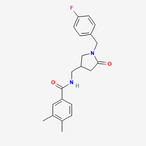 molecular formula C21H23FN2O2 B2742899 N-({1-[(4-fluorophenyl)methyl]-5-oxopyrrolidin-3-yl}methyl)-3,4-dimethylbenzamide CAS No. 955251-64-6