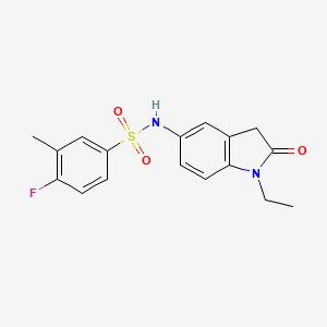 molecular formula C17H17FN2O3S B2742935 N-(1-ethyl-2-oxo-2,3-dihydro-1H-indol-5-yl)-4-fluoro-3-methylbenzene-1-sulfonamide CAS No. 921557-30-4