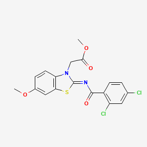 molecular formula C18H14Cl2N2O4S B2742993 Methyl 2-[2-(2,4-dichlorobenzoyl)imino-6-methoxy-1,3-benzothiazol-3-yl]acetate CAS No. 1006291-32-2