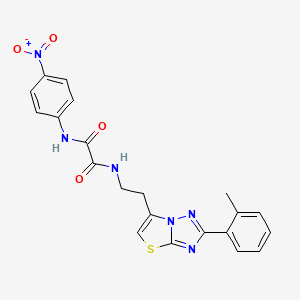 molecular formula C21H18N6O4S B2742994 N1-(4-nitrophenyl)-N2-(2-(2-(o-tolyl)thiazolo[3,2-b][1,2,4]triazol-6-yl)ethyl)oxalamide CAS No. 897612-63-4