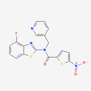 molecular formula C18H11FN4O3S2 B2743000 N-(4-fluoro-1,3-benzothiazol-2-yl)-5-nitro-N-[(pyridin-3-yl)methyl]thiophene-2-carboxamide CAS No. 895011-94-6