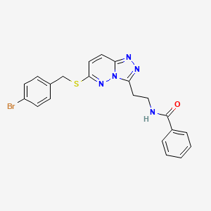 molecular formula C21H18BrN5OS B2743044 N-(2-(6-((4-bromobenzyl)thio)-[1,2,4]triazolo[4,3-b]pyridazin-3-yl)ethyl)benzamide CAS No. 872994-30-4