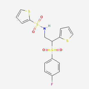 molecular formula C16H14FNO4S4 B2743079 N-(2-((4-fluorophenyl)sulfonyl)-2-(thiophen-2-yl)ethyl)thiophene-2-sulfonamide CAS No. 896346-28-4