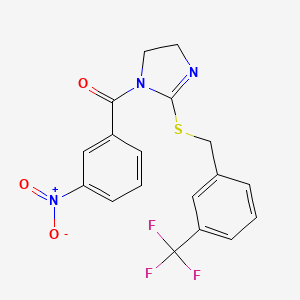 (3-Nitrophenyl)-[2-[[3-(trifluoromethyl)phenyl]methylsulfanyl]-4,5-dihydroimidazol-1-yl]methanone