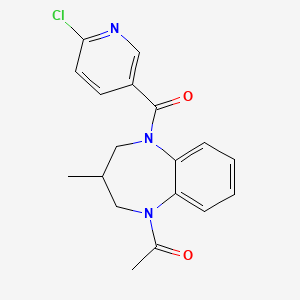 molecular formula C18H18ClN3O2 B2743144 1-[5-(6-chloropyridine-3-carbonyl)-3-methyl-2,3,4,5-tetrahydro-1H-1,5-benzodiazepin-1-yl]ethan-1-one CAS No. 1394705-61-3