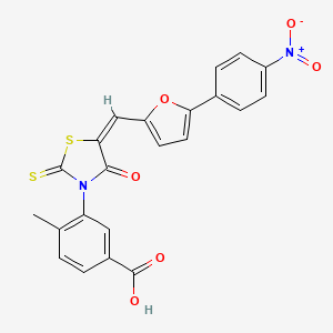 molecular formula C22H14N2O6S2 B2743159 (E)-4-methyl-3-(5-((5-(4-nitrophenyl)furan-2-yl)methylene)-4-oxo-2-thioxothiazolidin-3-yl)benzoic acid CAS No. 881817-72-7