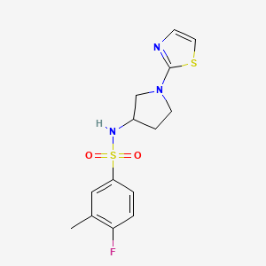 molecular formula C14H16FN3O2S2 B2743336 4-fluoro-3-methyl-N-(1-(thiazol-2-yl)pyrrolidin-3-yl)benzenesulfonamide CAS No. 1796945-94-2