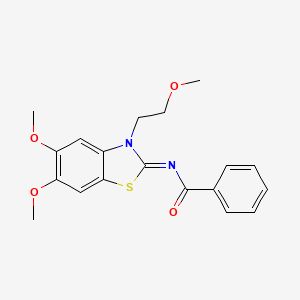 molecular formula C19H20N2O4S B2743373 N-[(2Z)-5,6-dimethoxy-3-(2-methoxyethyl)-2,3-dihydro-1,3-benzothiazol-2-ylidene]benzamide CAS No. 895445-09-7