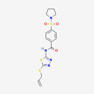 molecular formula C16H18N4O3S3 B2743474 N-[5-(PROP-2-EN-1-YLSULFANYL)-1,3,4-THIADIAZOL-2-YL]-4-(PYRROLIDINE-1-SULFONYL)BENZAMIDE CAS No. 637326-26-2