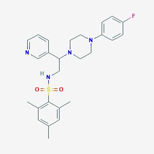 molecular formula C26H31FN4O2S B2743530 N-(2-(4-(4-fluorophenyl)piperazin-1-yl)-2-(pyridin-3-yl)ethyl)-2,4,6-trimethylbenzenesulfonamide CAS No. 863586-65-6