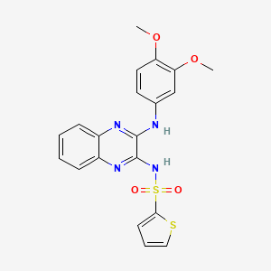 molecular formula C20H18N4O4S2 B2743537 N-{3-[(3,4-dimethoxyphenyl)amino]quinoxalin-2-yl}thiophene-2-sulfonamide CAS No. 840497-84-9