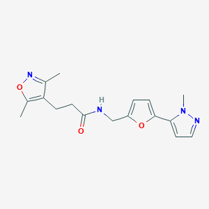 molecular formula C17H20N4O3 B2743551 3-(3,5-Dimethyl-1,2-oxazol-4-yl)-N-[[5-(2-methylpyrazol-3-yl)furan-2-yl]methyl]propanamide CAS No. 2415562-42-2