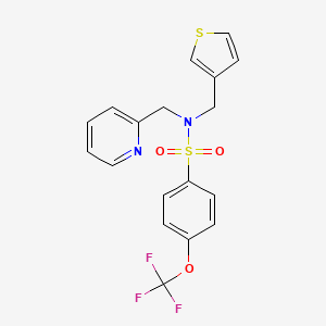 molecular formula C18H15F3N2O3S2 B2743559 N-(pyridin-2-ylmethyl)-N-(thiophen-3-ylmethyl)-4-(trifluoromethoxy)benzenesulfonamide CAS No. 1235632-20-8
