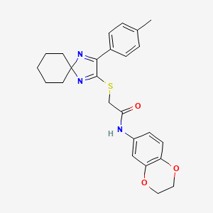 molecular formula C25H27N3O3S B2743570 N-(2,3-Dihydro-1,4-benzodioxin-6-YL)-2-{[3-(4-methylphenyl)-1,4-diazaspiro[4.5]deca-1,3-dien-2-YL]sulfanyl}acetamide CAS No. 899911-42-3
