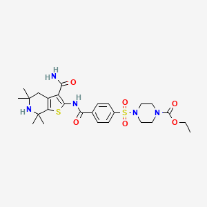 molecular formula C26H35N5O6S2 B2743598 ethyl 4-[4-({3-carbamoyl-5,5,7,7-tetramethyl-4H,5H,6H,7H-thieno[2,3-c]pyridin-2-yl}carbamoyl)benzenesulfonyl]piperazine-1-carboxylate CAS No. 489471-38-7