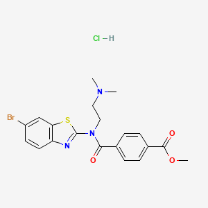 molecular formula C20H21BrClN3O3S B2743603 Methyl 4-((6-bromobenzo[d]thiazol-2-yl)(2-(dimethylamino)ethyl)carbamoyl)benzoate hydrochloride CAS No. 1215400-06-8