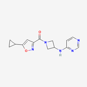 molecular formula C14H15N5O2 B2743708 N-[1-(5-cyclopropyl-1,2-oxazole-3-carbonyl)azetidin-3-yl]pyrimidin-4-amine CAS No. 2097911-59-4