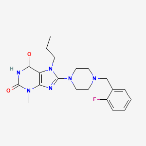 molecular formula C20H25FN6O2 B2743741 8-{4-[(2-fluorophenyl)methyl]piperazin-1-yl}-3-methyl-7-propyl-2,3,6,7-tetrahydro-1H-purine-2,6-dione CAS No. 887030-02-6