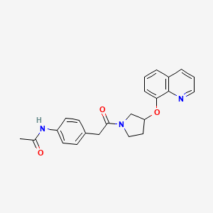 molecular formula C23H23N3O3 B2743825 N-(4-(2-oxo-2-(3-(quinolin-8-yloxy)pyrrolidin-1-yl)ethyl)phenyl)acetamide CAS No. 1903268-96-1