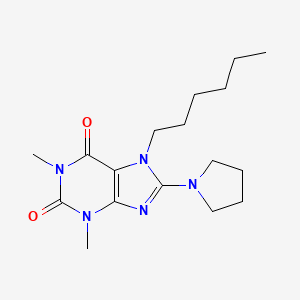 7-Hexyl-1,3-dimethyl-8-pyrrolidin-1-yl-3,7-dihydro-purine-2,6-dione