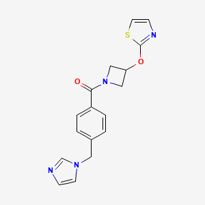 molecular formula C17H16N4O2S B2743947 (4-((1H-imidazol-1-yl)methyl)phenyl)(3-(thiazol-2-yloxy)azetidin-1-yl)methanone CAS No. 1705880-50-7