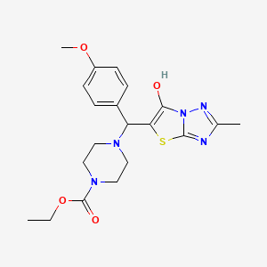 Ethyl 4-((6-hydroxy-2-methylthiazolo[3,2-b][1,2,4]triazol-5-yl)(4-methoxyphenyl)methyl)piperazine-1-carboxylate