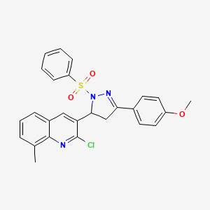 molecular formula C26H22ClN3O3S B2743972 2-chloro-3-(3-(4-methoxyphenyl)-1-(phenylsulfonyl)-4,5-dihydro-1H-pyrazol-5-yl)-8-methylquinoline CAS No. 380351-33-7