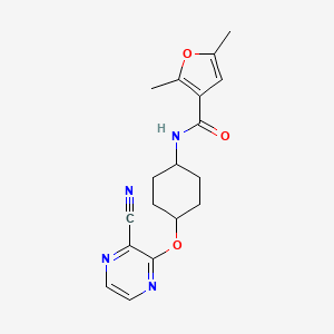 molecular formula C18H20N4O3 B2743994 N-((1r,4r)-4-((3-cyanopyrazin-2-yl)oxy)cyclohexyl)-2,5-dimethylfuran-3-carboxamide CAS No. 2034317-36-5
