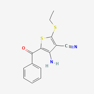 molecular formula C14H12N2OS2 B2744006 4-amino-5-benzoyl-2-(ethylsulfanyl)thiophene-3-carbonitrile CAS No. 116170-97-9