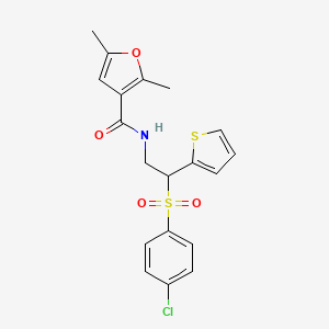 molecular formula C19H18ClNO4S2 B2744023 N-(2-((4-chlorophenyl)sulfonyl)-2-(thiophen-2-yl)ethyl)-2,5-dimethylfuran-3-carboxamide CAS No. 1208468-67-0