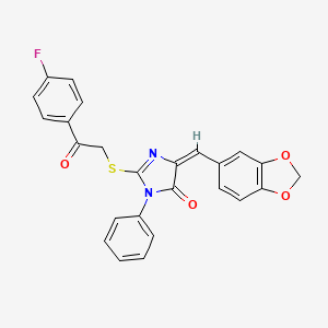 (5E)-5-(1,3-benzodioxol-5-ylmethylidene)-2-[2-(4-fluorophenyl)-2-oxoethyl]sulfanyl-3-phenylimidazol-4-one