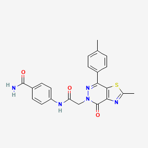 molecular formula C22H19N5O3S B2744034 4-(2-(2-甲基-4-氧代-7-(对甲苯基)噻唑并[4,5-d]吡啶-5(4H)-基)乙酰氨基)苯甲酰胺 CAS No. 941949-15-1