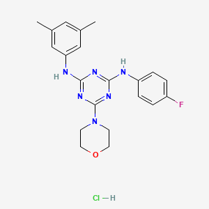 molecular formula C21H24ClFN6O B2744201 N2-(3,5-dimethylphenyl)-N4-(4-fluorophenyl)-6-(morpholin-4-yl)-1,3,5-triazine-2,4-diamine hydrochloride CAS No. 1179478-48-8