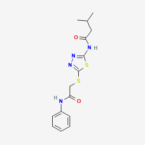 molecular formula C15H18N4O2S2 B2744206 3-methyl-N-(5-((2-oxo-2-(phenylamino)ethyl)thio)-1,3,4-thiadiazol-2-yl)butanamide CAS No. 392290-67-4