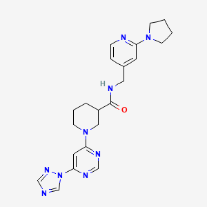 molecular formula C22H27N9O B2744251 N-{[2-(pyrrolidin-1-yl)pyridin-4-yl]methyl}-1-[6-(1H-1,2,4-triazol-1-yl)pyrimidin-4-yl]piperidine-3-carboxamide CAS No. 1797902-62-5