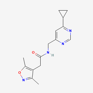 molecular formula C15H18N4O2 B2744254 N-[(6-cyclopropylpyrimidin-4-yl)methyl]-2-(3,5-dimethyl-1,2-oxazol-4-yl)acetamide CAS No. 2176201-16-2