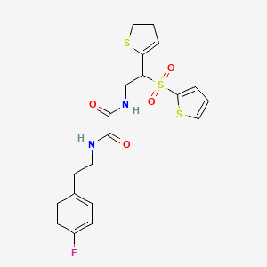 molecular formula C20H19FN2O4S3 B2744257 N'-[2-(4-fluorophenyl)ethyl]-N-[2-(thiophen-2-yl)-2-(thiophene-2-sulfonyl)ethyl]ethanediamide CAS No. 896335-00-5
