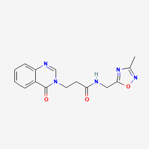 molecular formula C15H15N5O3 B2744271 N-((3-methyl-1,2,4-oxadiazol-5-yl)methyl)-3-(4-oxoquinazolin-3(4H)-yl)propanamide CAS No. 1235020-45-7