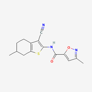 molecular formula C15H15N3O2S B2744277 N-(3-cyano-6-methyl-4,5,6,7-tetrahydro-1-benzothiophen-2-yl)-3-methyl-1,2-oxazole-5-carboxamide CAS No. 946229-64-7