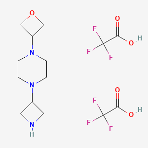 molecular formula C14H21F6N3O5 B2744374 1-(Azetidin-3-yl)-4-(oxetan-3-yl)piperazine;2,2,2-trifluoroacetic acid CAS No. 2230798-71-5