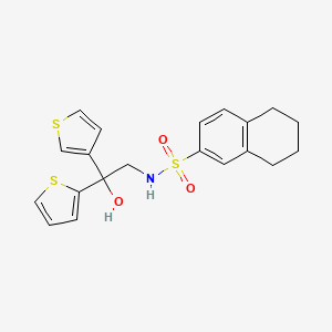 molecular formula C20H21NO3S3 B2744389 N-(2-hydroxy-2-(thiophen-2-yl)-2-(thiophen-3-yl)ethyl)-5,6,7,8-tetrahydronaphthalene-2-sulfonamide CAS No. 2097893-30-4