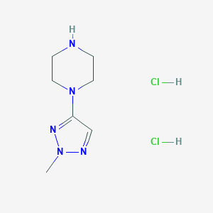 molecular formula C7H15Cl2N5 B2744428 1-(2-Methyltriazol-4-yl)piperazine;dihydrochloride CAS No. 2580190-99-2