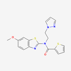 molecular formula C18H16N4O2S2 B2744439 N-(2-(1H-pyrazol-1-yl)ethyl)-N-(6-methoxybenzo[d]thiazol-2-yl)thiophene-2-carboxamide CAS No. 1170410-33-9