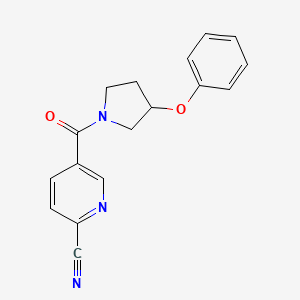 molecular formula C17H15N3O2 B2744486 5-(3-Phenoxypyrrolidine-1-carbonyl)pyridine-2-carbonitrile CAS No. 2224083-79-6