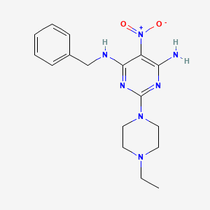 molecular formula C17H23N7O2 B2744497 N4-benzyl-2-(4-ethylpiperazin-1-yl)-5-nitropyrimidine-4,6-diamine CAS No. 674337-10-1