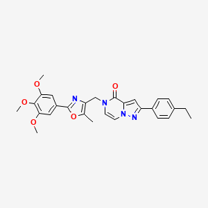 molecular formula C28H28N4O5 B2744523 2-(4-ethylphenyl)-5-((5-methyl-2-(3,4,5-trimethoxyphenyl)oxazol-4-yl)methyl)pyrazolo[1,5-a]pyrazin-4(5H)-one CAS No. 1276521-50-6