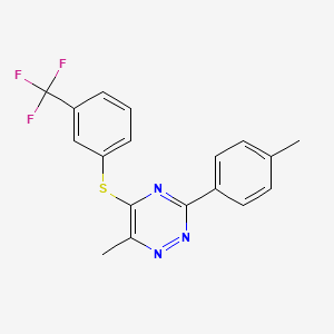 molecular formula C18H14F3N3S B2744541 6-Methyl-3-(4-methylphenyl)-1,2,4-triazin-5-yl 3-(trifluoromethyl)phenyl sulfide CAS No. 339013-39-7